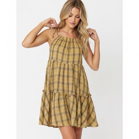 Moon River Plaid Tiered Boho Summer Mini Dress - Picture 1 of 8